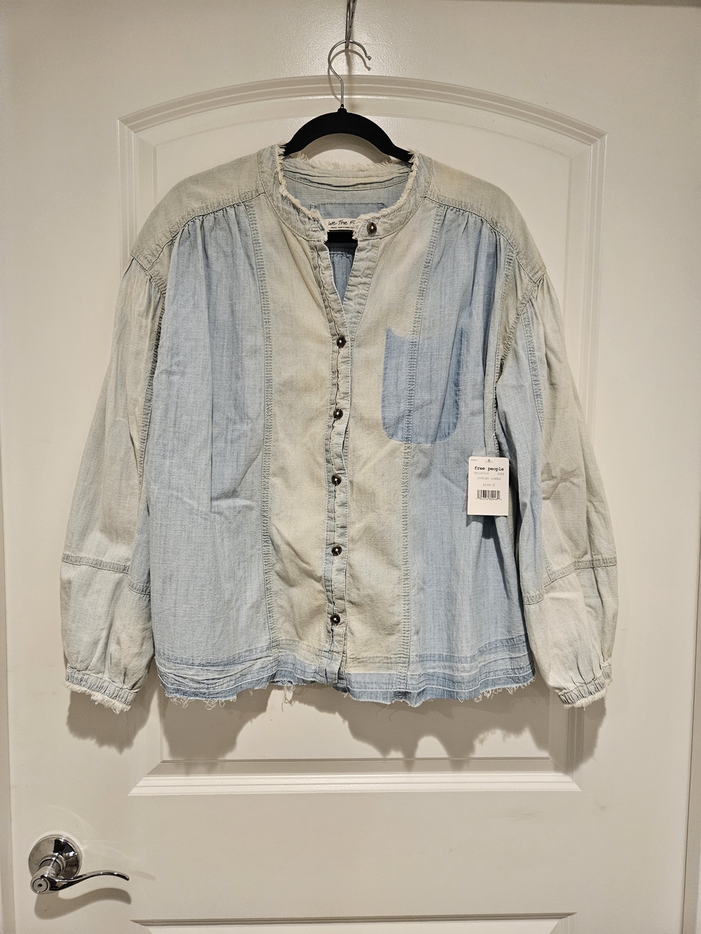 We The Free Light Blue Frayed Denim Shirt # 934
